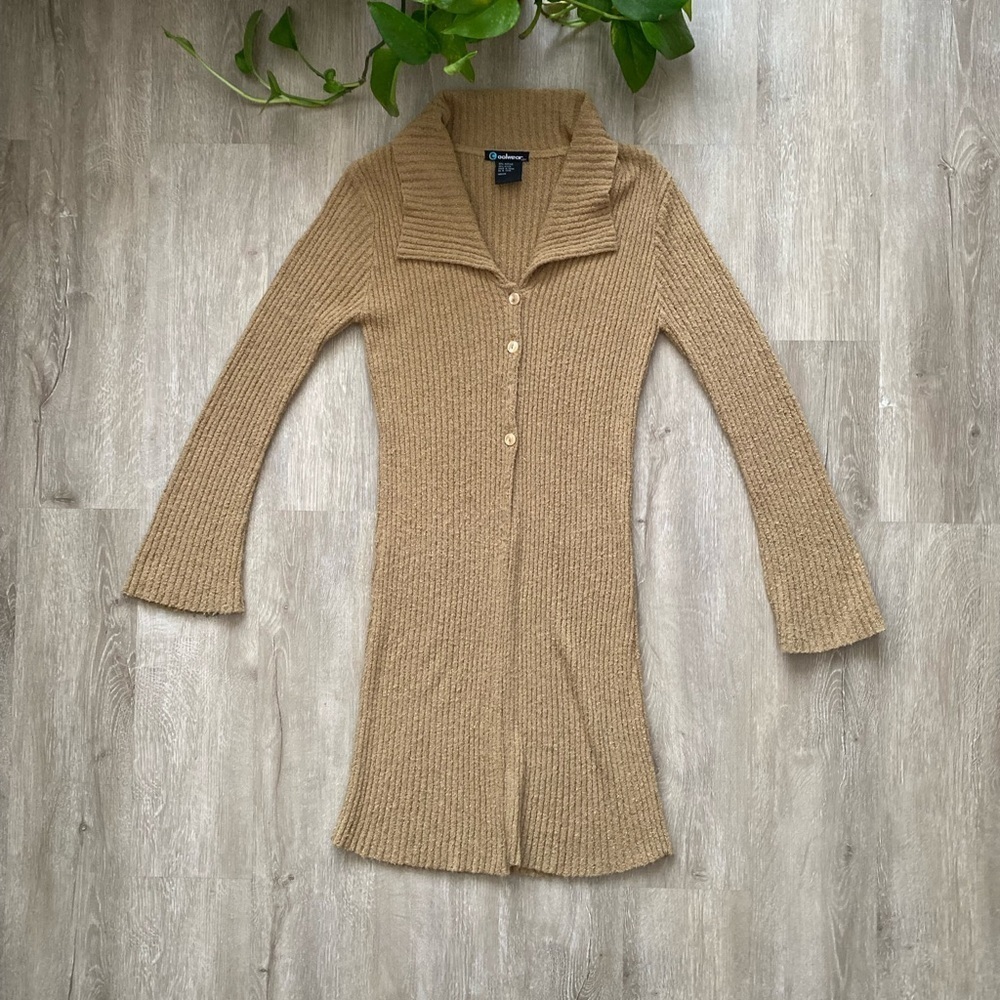 Vintage Y2k Camel Tan Open Front 3 Button Collard… - image 4